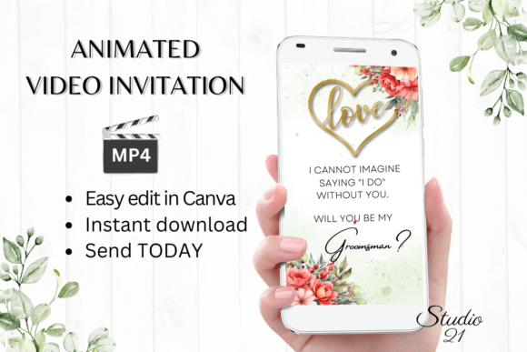 Floral Groomsman Proposal W3130GM: Effortless Digital Invitations