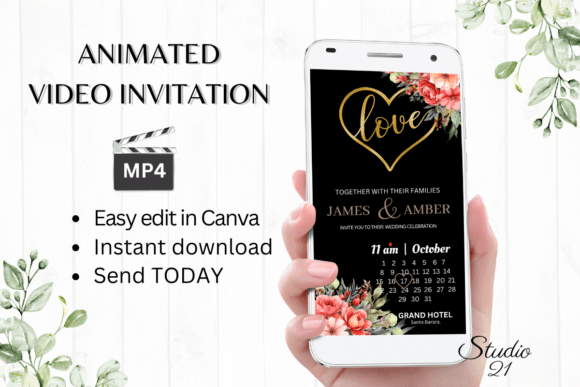Floral Wedding Invitation W8131B: A Modern Animated Template