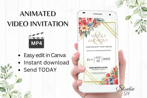 Floral Wedding Invitation W8134: Your Animated Digital Suite